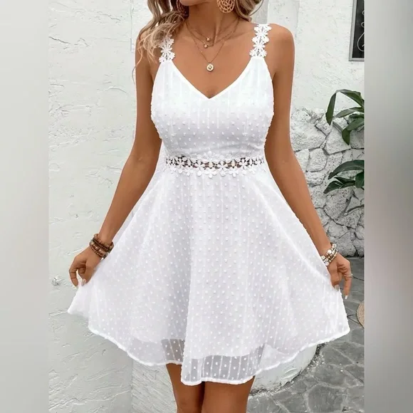 Chic White Lace Mini Dress - Picture 3 of 4